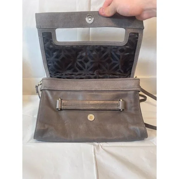 Trina TURK Gray Leather Bag Shoulder Crossbody with Handle Magnetic - Picture 10 of 13